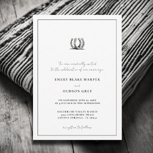 Country Horseshoe Frame Western Elegant BW Wedding Invitation