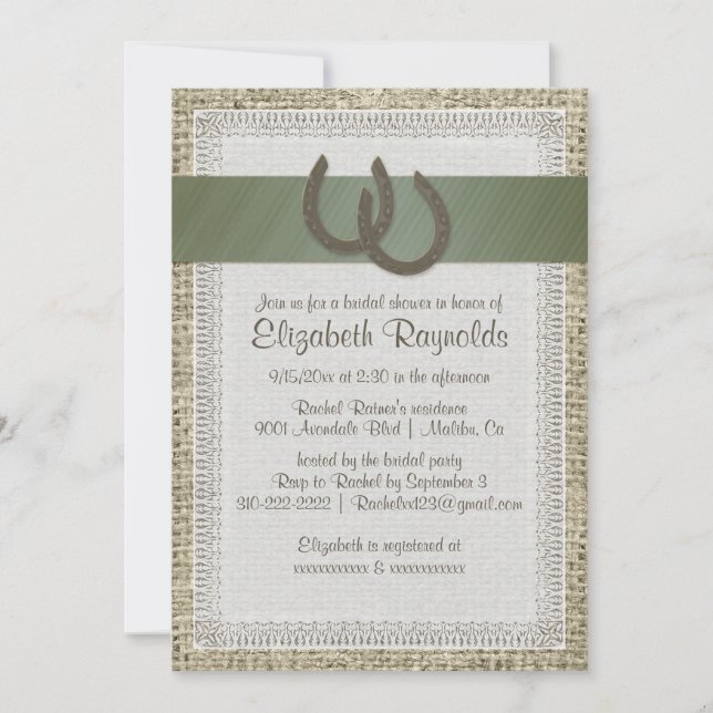 Country Horseshoes Bridal Shower Invitations (Front)