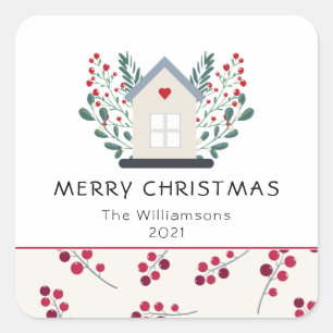 Country House and Berries Family  Square Sticker