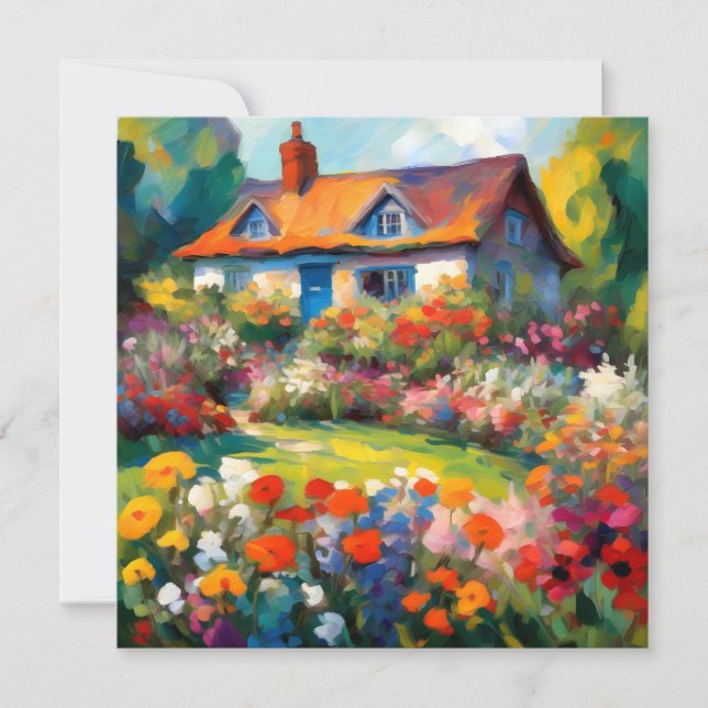 Country House Garden Flowers Flat Greetings Card (Front)