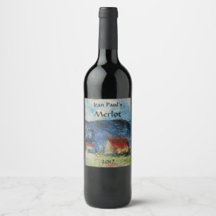 Country House Landscape Red Wine Label