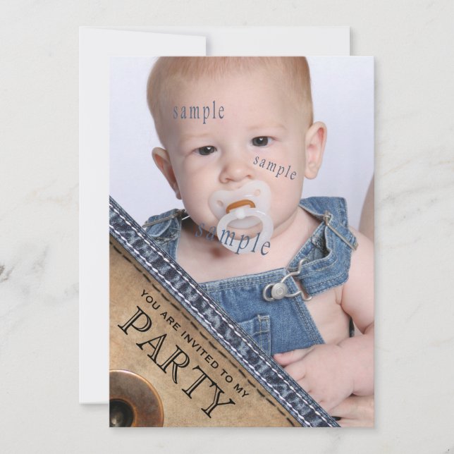 Country Kid Blue Jean Denim Style Birthday Party Invitation (Front)