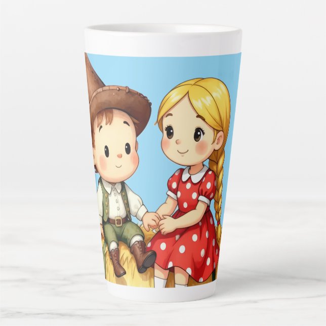 Country Kids on a Hay Bale,  Latte Mug (Front)