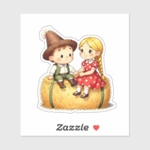 Country Kids on a Hay Bale, Sticker