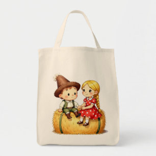 Country Kids on a Hay Bale Tote Bag