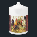 Country Kitchen Barnyard Roosters Teapot<br><div class="desc">Country Kitchen Barnyard Roosters and baby chickens Teapot background is a barn red wood pattern. Choose your size!</div>