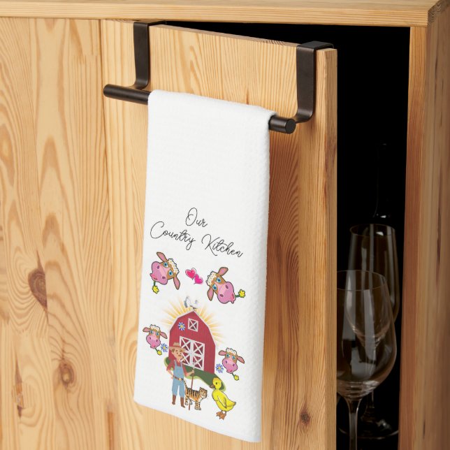 Country Kitchen Cows White Kitchen Hand Towel (Thirds Fold)