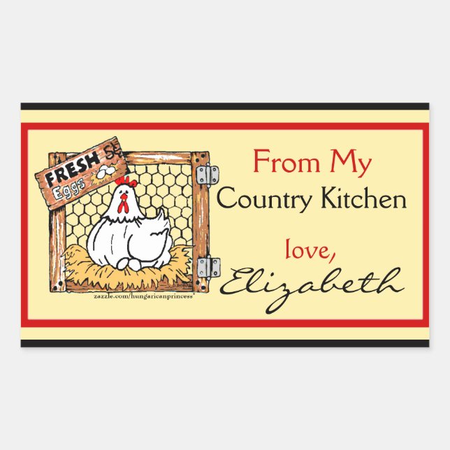 Country Kitchen Hen with Name Rectangular Sticker (Front)