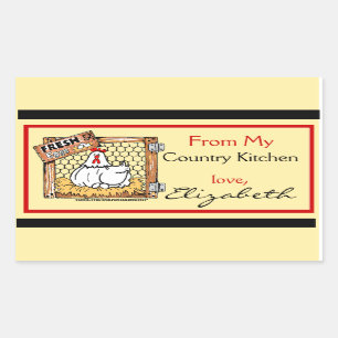 Country Kitchen Hen with Name Rectangular Sticker