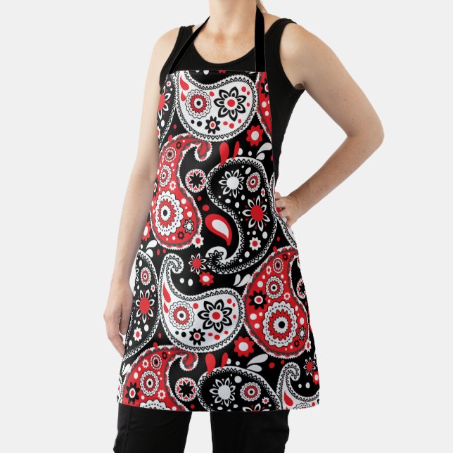 Country Kitchen Paisley Country Western Red Black Apron (Insitu)