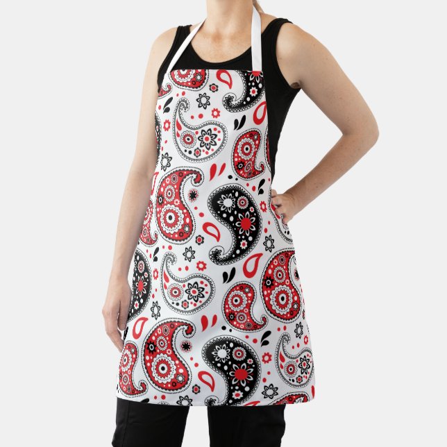 Country Kitchen Paisley Red and Black Western Apron (Insitu)