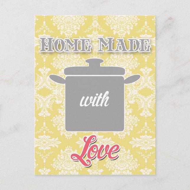 country kitchen - pot on damask floral. postcard (Front)
