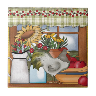 Country Kitchen Window, Rooster Tile