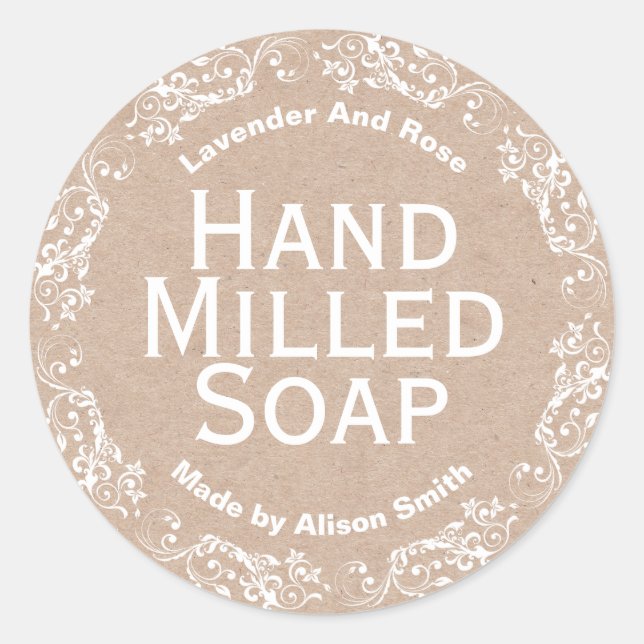 Country Kraft And Lace Soap Candle Soy Melt Labels (Front)