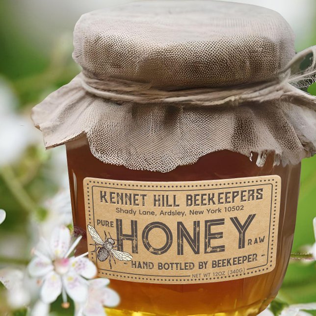 Country Kraft Grunge Farmhouse Raw Honey Label Bee (Creator Uploaded)