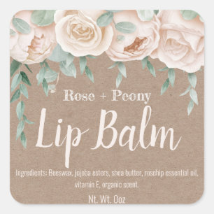 Country Kraft Pink Roses Lip Balm Tube Labels