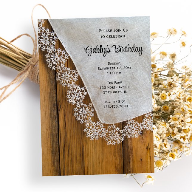 Country Lace and Barn Wood Birthday Party Invitation (Creator Uploaded)