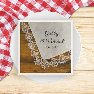 Country Lace and Barn Wood Wedding Napkin