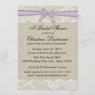 Country Lace and Burlap with Lavender Bow Shower Invitation