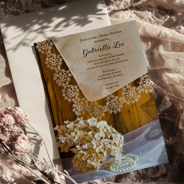 Country Lace and Flowers Barn Bridal Shower Invitation (Creator Uploaded)