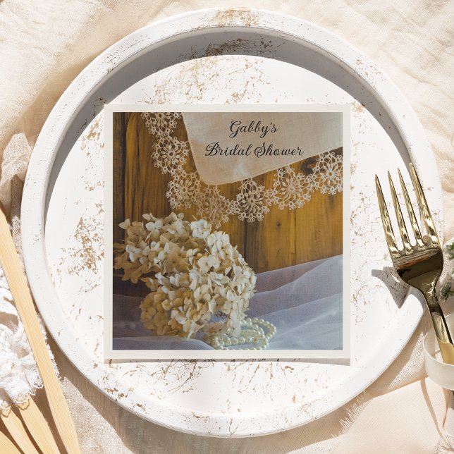 Country Lace and Flowers Barn Bridal Shower Napkin (Creator Uploaded)