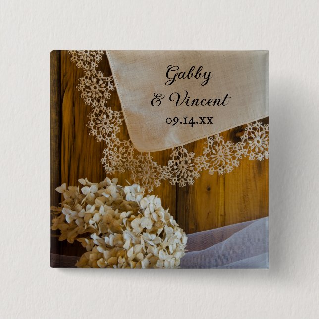 Country Lace and Flowers Barn Wedding 15 Cm Square Badge (Front)