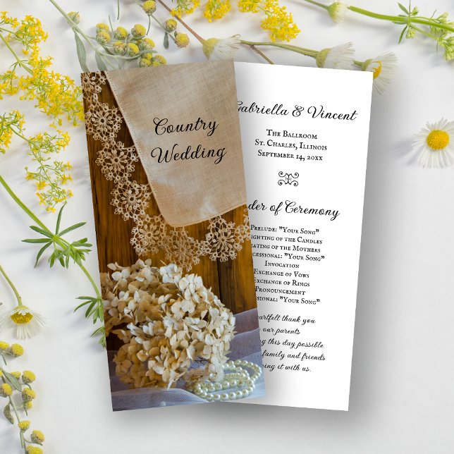 Country Lace and Flowers Barn Wedding Program Programme (Creator Uploaded)