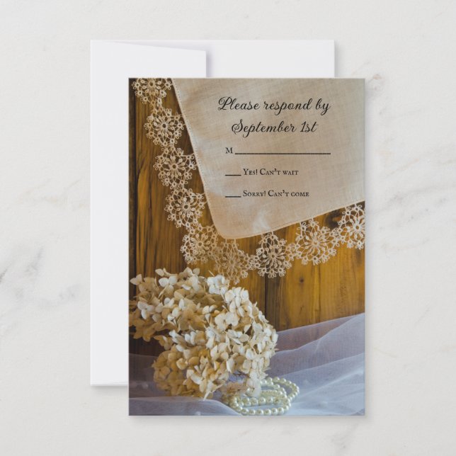 Country Lace and Flowers Barn Wedding RSVP Card (Front)