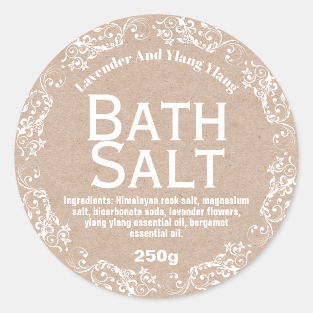 Country Lace And Kraft Bath Salt Soak Labels (Front)
