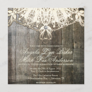 Country Lace and Wood Rustic Wedding Invitation
