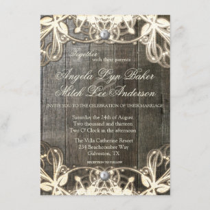 Country Lace and Wood Rustic Wedding Invitation