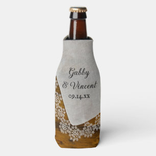 Country Lace Barn Wedding Favour Bottle Cooler