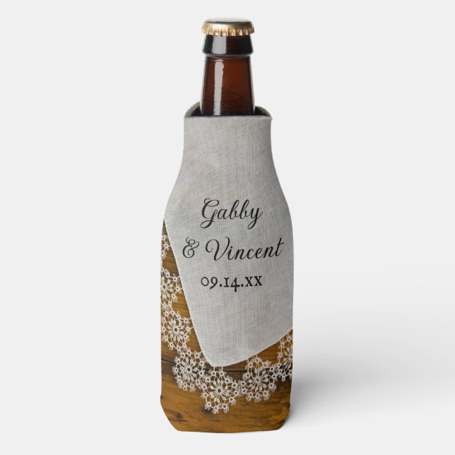Country Lace Barn Wedding Favour Bottle Cooler (Bottle Front)