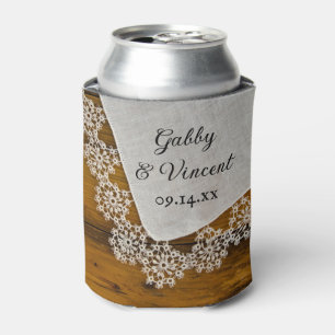 Country Lace Barn Wedding Favour Can Cooler