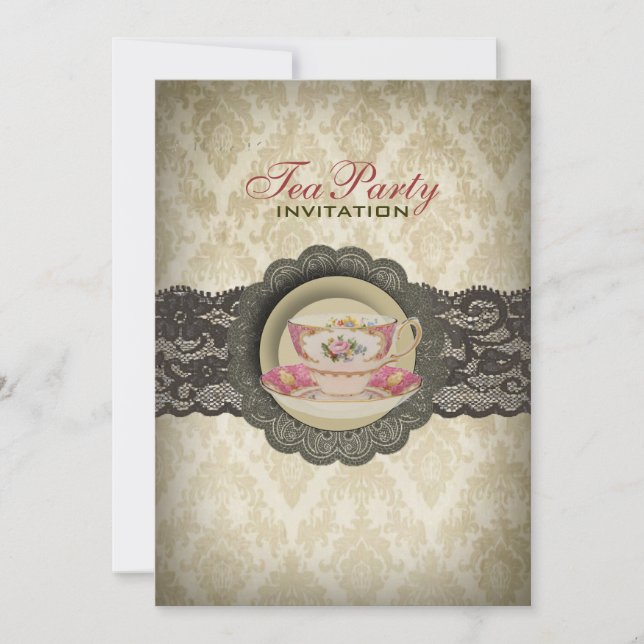 Country  lace floral teacups Bridal Tea Party Invitation (Front)