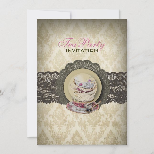Country lace floral teacups Bridal Tea Party Invitation (Front)