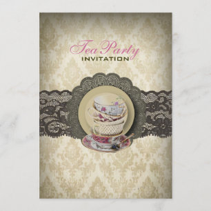 Country lace floral teacups Bridal Tea Party Invitation