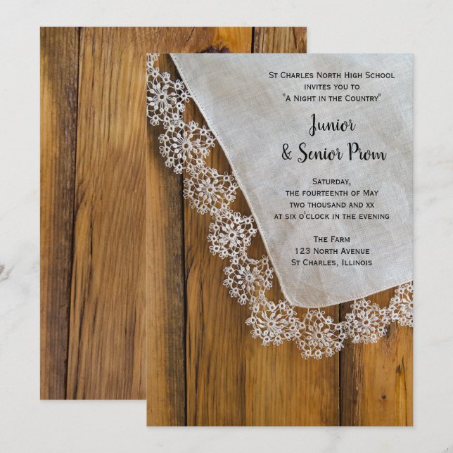 Country Lace Junior / Senior Prom Invitation (Front/Back)