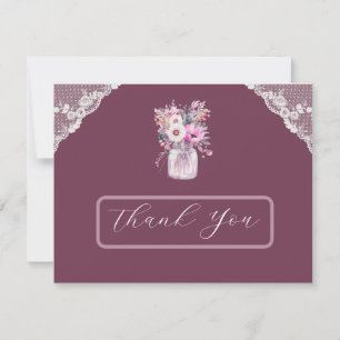 Country Lace Mason Jar Burgundy Thank You Card