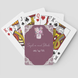 Country Lace Mason Jar Burgundy Wedding Playing Cards