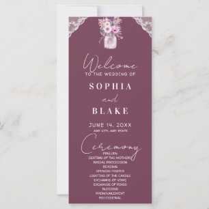 Country Lace Mason Jar Burgundy Wedding Program