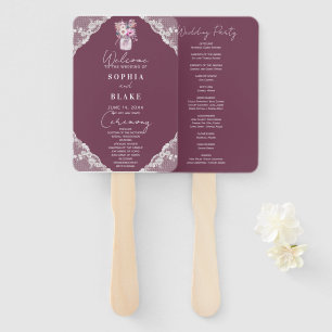 Country Lace Mason Jar Burgundy Wedding Program Hand Fan
