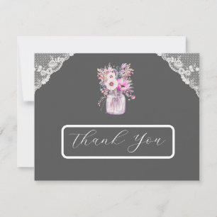 Country Lace Mason Jar Grey Thank You Card