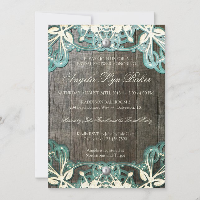 Country Lace Wood Rustic Bridal Shower Invite (Front)