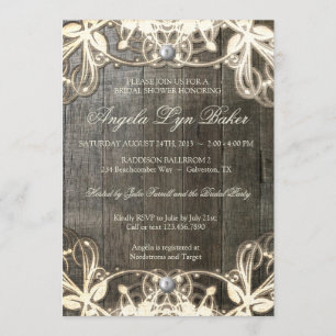Country Lace Wood Rustic Bridal Shower Invite