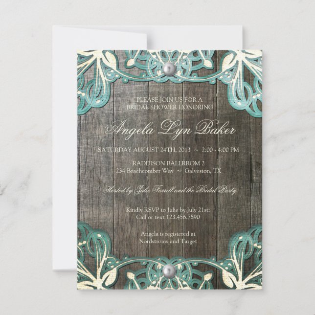 Country Lace Wood Rustic Bridal Shower Invite (Front)