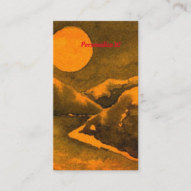 Country lake at night with hunters or harvest moon business card (Front)