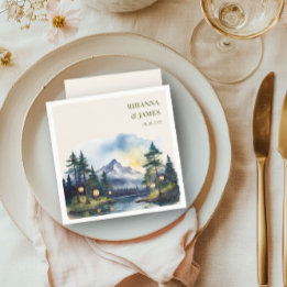 Country Lake Twilight Forest Mountain Wedding Napkin