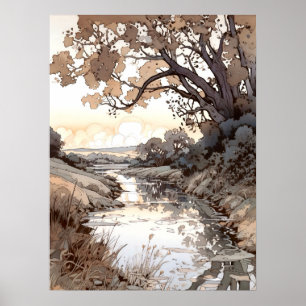 Country Landscape Watercolor  Poster