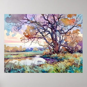 Country Landscape Watercolor  Poster